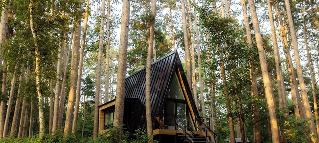 Modern A Frame Cabin on Private Nature Lake in Hackensack